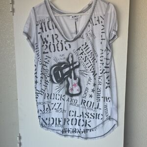 William Rast White Graphic Tee with Black and Pink Accents